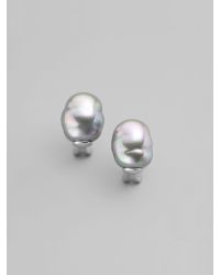 Majorica | Gray 14mm Grey Baroque Pearl Button Earrings | Lyst