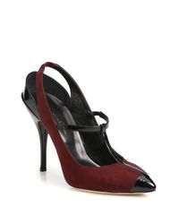 Oscar de la Renta | Red Fedra Suede & Patent Leather T-strap Pumps | Lyst