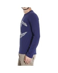 Just Cavalli | Blue T-shirt Long Sleeves Round Neck Logo Print for Men | Lyst