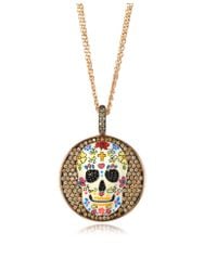 Azhar - Metallic Calavera Skull Rhodium Plated Sterling Silver Pendant Necklace W/zirconia - Lyst