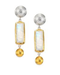 Gurhan | Metallic Lentil Rainbow Moonstone, 24k Yellow Gold & Sterling Silver Dangling Storm Double-drop Earrings | Lyst
