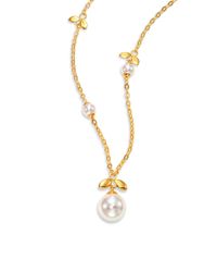 Majorica | Metallic 6mm-12mm White Pearl & Sterling Silver Leaf Pendant Necklace | Lyst