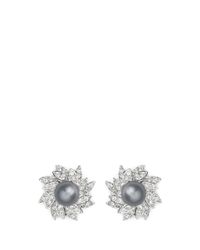 Kenneth Jay Lane | Gray Faux Pearl Crystal Pavé Flower Clip Earrings | Lyst
