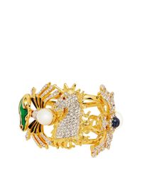 Kenneth Jay Lane | Metallic Flocks Of Fantasy' Glass Pearl Crystal Pavé Enamel Bangle | Lyst