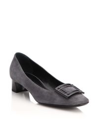 Giorgio Armani | Gray Suede Square Buckle Pumps | Lyst