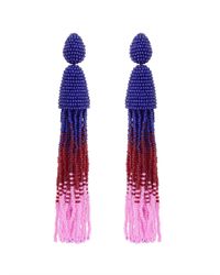 Oscar de la Renta | Blue Long Ombre-Beaded Tassel Earrings | Lyst