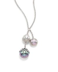 Majorica | Metallic 10mm-14mm Multicolor Round Pearl & Sterling Silver Flower Drop Pendant Necklace | Lyst