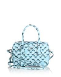 Prada | Blue Printed Saffiano Leather Bowler Bag | Lyst