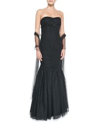 ML Monique Lhuillier | Black Strapless Tulle Gown | Lyst