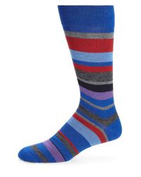 Saks Fifth Avenue | Blue Merino Wool-blend Wide Striped Socks for Men | Lyst
