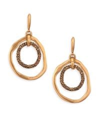 Oscar de la Renta | Metallic Circle Drop Hoop Earrings | Lyst