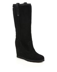 Ugg | Black Soleil Suede & Shearling Wedge Boots | Lyst