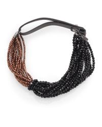 Brunello Cucinelli | Black Hematite Agate Leather Necklace | Lyst