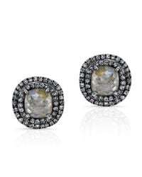 Anne Sisteron - Gray 14kt Oxidized White Gold Raw Diamond Double Halo Stud Earrings - Lyst