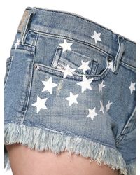 DIESEL | Blue Destroyed Stretch Denim Shorts | Lyst