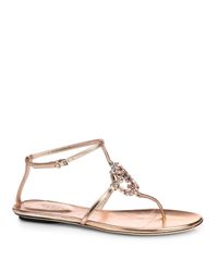 Gucci | Pink Gg Sparkling Crystal & Leather Sandals | Lyst