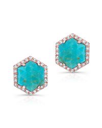 Anne Sisteron - Metallic 14kt Rose Gold Turquoise Diamond Hexagon Stud Earrings - Lyst