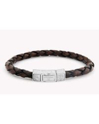 Tateossian | Single Wrap Brown Leather Scoubidou Bracelet With White Diamond And 18k White Gold Clasp for Men | Lyst