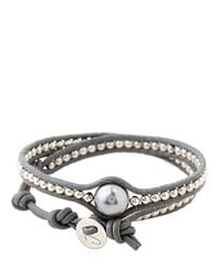 Colana | Gray Leather Wrap Bracelet With Pearl | Lyst