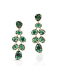 Anne Sisteron - Green 18kt Yellow Gold Emerald Diamond Couture Earrings - Lyst