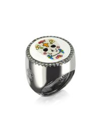 Azhar - Metallic Calavera Skull Rhodium Plated Sterling Silver Adjustable Ring W/white Cubic Zirconia - Lyst