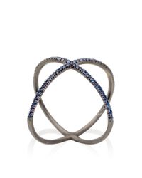 Eva Fehren X Ring in 18k Blackened White Gold and Blue Sapphire