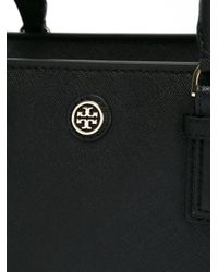 Tory Burch | Black Logo Plaque Small Tote | Lyst
