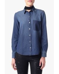 7 For All Mankind | Blue Shadow Pocket Denim Shirt In Shadow Sky | Lyst