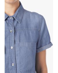 7 For All Mankind Short Sleeve Multi Pocket Denim Shirt In Skylight Blue