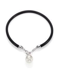 Majorica | Black 16mm White Pearl Leather Necklace | Lyst