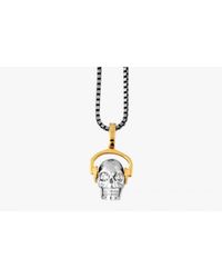 Tateossian | Dj Skull Necklace In Silver With Yellow Gold Coloured Headphones & Swarovski Elements for Men | Lyst