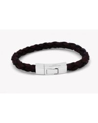 Tateossian | Black Single Strand Brown Leather Scoubidou Bracelet With Silver Click Clasp for Men | Lyst