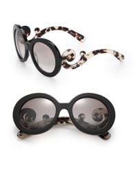 Prada | Black 55mm Round Sunglasses | Lyst