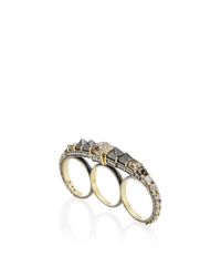 Ara Vartanian | Metallic Yellow Gold Three Finger Ring With Brown, Black And White Diamonds | Lyst