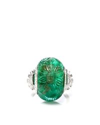 Fd Gallery | Green Vintage Art Deco Carved Emerald and Diamond Ring | Lyst