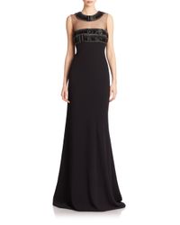 Carmen Marc Valvo | Black Beaded-illusion Gown | Lyst
