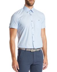 Ted Baker | Blue Knightd Striped Fil Coupe Slim Fit Button Down Shirt for Men | Lyst