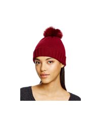 Bettina | Purple Cashmere Beanie With Fox Fur Pom-pom | Lyst