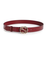 Gucci | Red Studded Buckle Leather Belt | Lyst