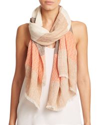 Tory Burch | Beige Striped Logo Scarf | Lyst