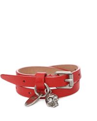 Alexander McQueen | Red Leather Double Wrap Charm Bracelet | Lyst