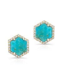 Anne Sisteron - Blue 14kt Yellow Gold Turquoise Diamond Hexagon Stud Earrings - Lyst