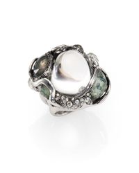 Alexis Bittar | Metallic Aqua Crackle Stone & Pave Crystal Lucite Blister Cocktail Ring | Lyst