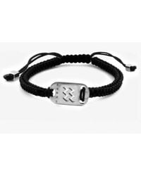 Tateossian - Metallic Zodiac Silver Aquarius Black Macramé Bracelet for Men - Lyst