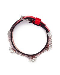 Alexander McQueen | Red Skull Chain Double Wrap Leather Bracelet | Lyst