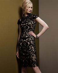Tadashi Shoji | Black Cap-sleeve Embroidered Sheath Dress | Lyst