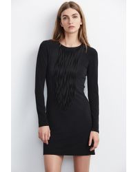 Velvet By Graham & Spencer - Black Violet Stretch Jersey Fringe Dress - Lyst