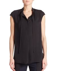 Vince | Black Silk Cap-sleeve Top | Lyst