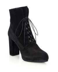 Lyst - Diane Von Furstenberg Pacey Faux Fur-lined Lace-up Suede Booties ...
