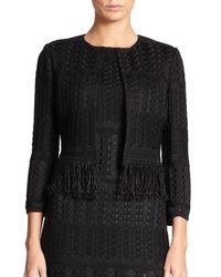 St. John | Black Multi-stitch Fringed Knit Jacket | Lyst